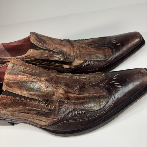 Jo Ghost Brown Distressed Leather Dress Shoes 9 M Italy Boho Cyber Y2K Rare main image 7